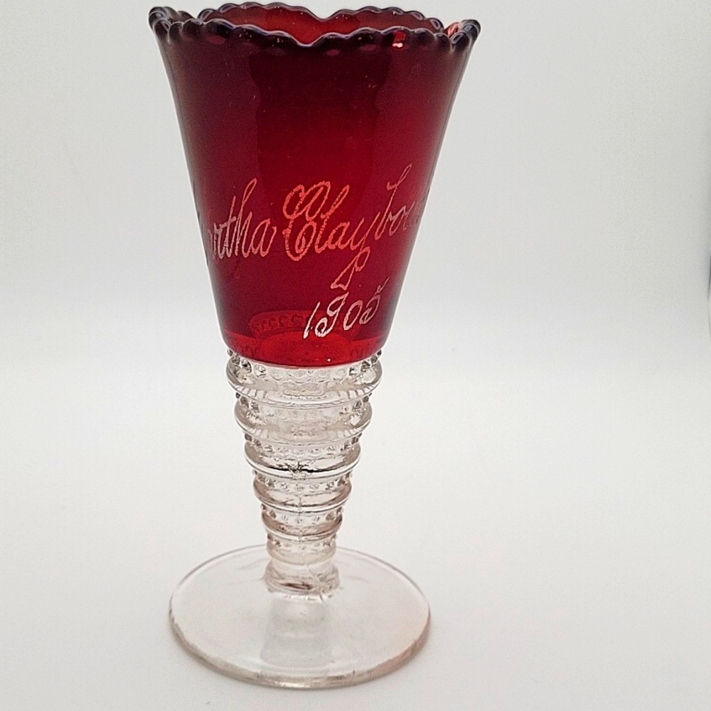 1995 Jefferson Glass Antique EAPG Ring and Beads Ruby Flash Vase
